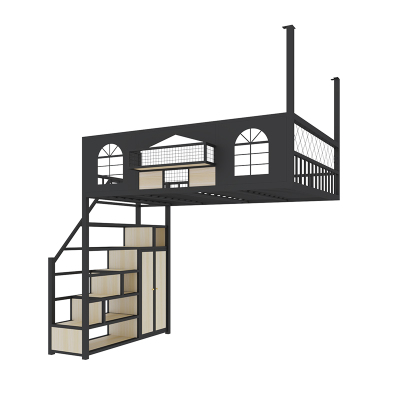 铁艺高架床上层下空省空间简约现代小户型阁楼式上床下桌公寓铁床