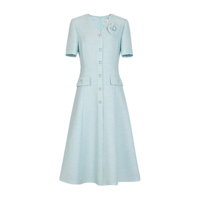 朗姿/MOJO AVENUE莫佐山茶花小V领优雅连衣裙2025年新款收腰