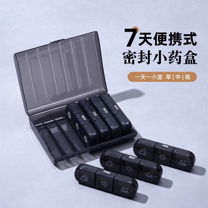 亚马逊一周七天21格药盒盒防潮便携式随身携带盒老人分类医药密封