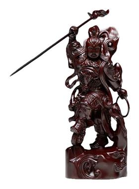 黑檀木雕哪吒三太子神像摆件中坛元帅实木雕刻工艺品人物家用供奉