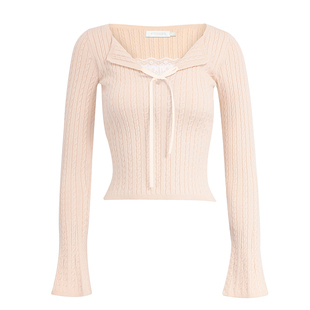 Kroche 浪漫邂逅 蕾丝花边 细绞花假两件拼接修身针织衫打底