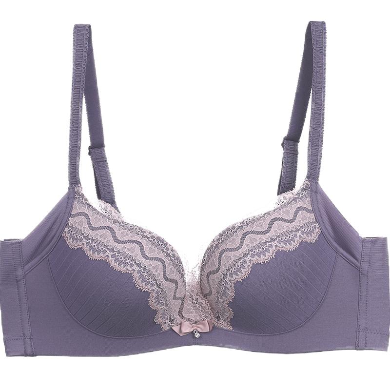 【舒挺杯】安莉芳蕾丝小胸聚拢无钢圈文胸女U比收副乳内衣EB1378