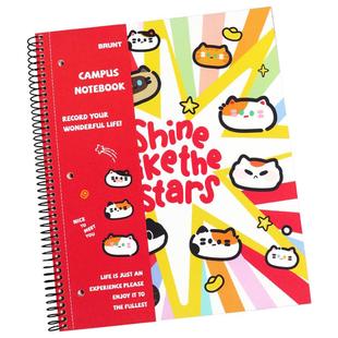 BRUNT主力招财猫联名款美式线圈本a4螺旋带插袋加厚笔记本子大学生专用高档三孔易撕记事分栏索引英语单词本