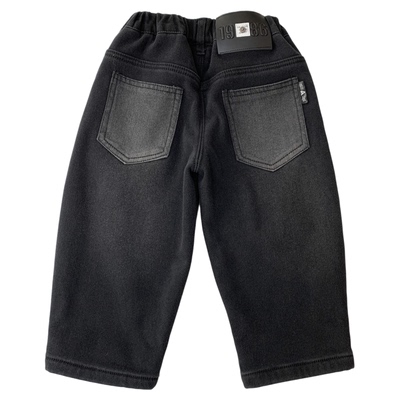 男童秋冬装一体加绒直筒牛仔裤