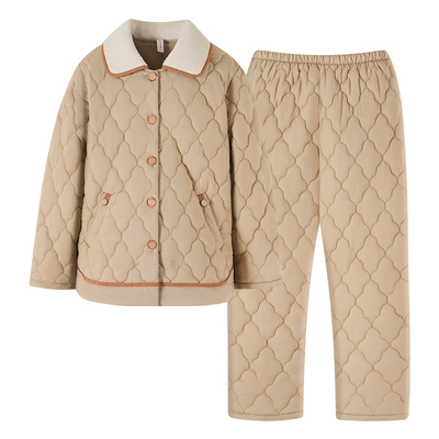 冬季夹棉睡衣女梭织纯棉加厚加绒