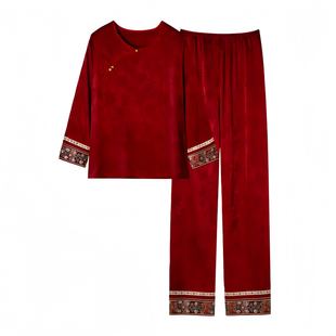 国风新中式真丝睡衣轻奢高级感红色本命年家居服套装带胸垫礼盒装