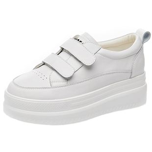 魔术贴小白鞋女2025秋季新款百搭真皮透气厚底松糕休闲内增高板鞋