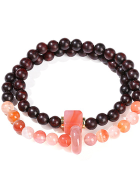 酸枝木混串盐源玛瑙双圈手链女