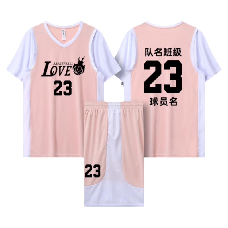 短袖籃球服套裝男女寬松假兩件球衣定制印號大學(xué)生比賽運動訓(xùn)練服