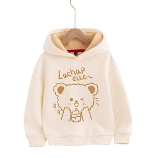 拉夏贝尔女童加绒卫衣2026新款女孩冬季保暖加厚连帽儿童带帽上衣