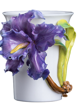 非遗手工瓷花紫鸢尾杯水杯摆件