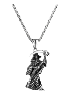 嘻哈男复古钛钢骷髅镰刀死神项链