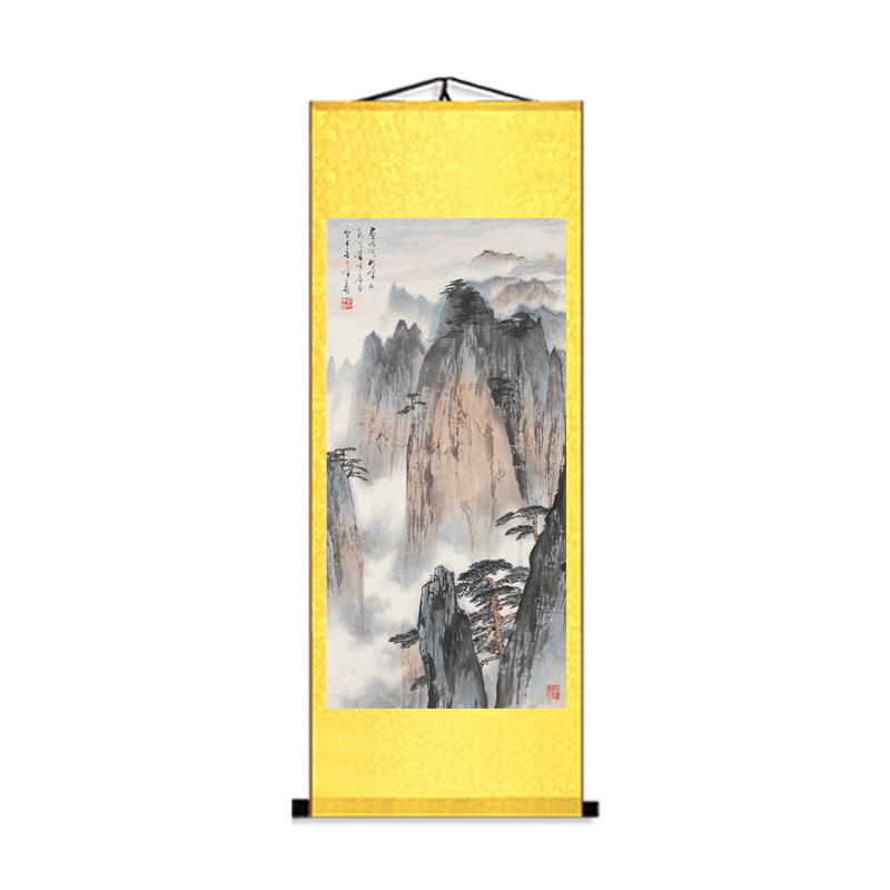 竖版沙发背景墙招财办公室山水画