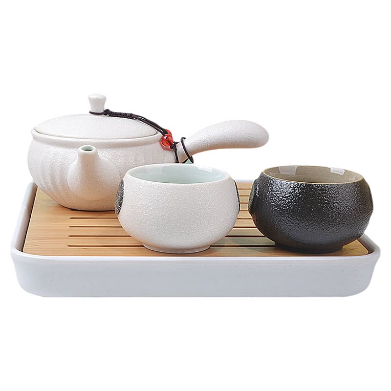 粗陶日式功夫茶具一壶两杯蓄水盘