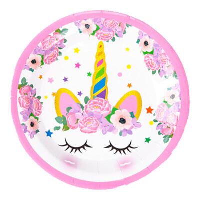 花朵独角兽生日派对桌布纸盘纸杯
