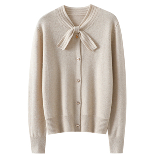 小小的迷人~蝴蝶结加厚100%纯山羊绒开衫女纯羊绒毛衣针织衫外套