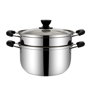 不锈钢锅夹层小锅子煮热奶锅蒸笼家用燃气锅馒头的小蒸锅汤锅三层