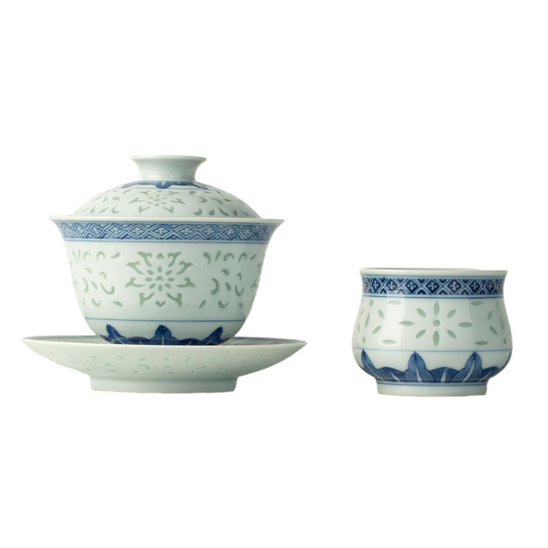 三勤堂景德镇青花手绘玲珑茶具