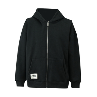 美式连帽拉链夹克男士加绒保暖宽松休闲简约百搭外套2025冬季新款