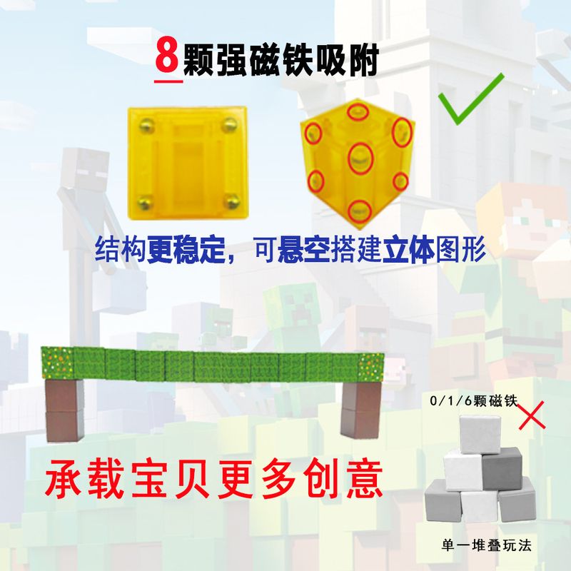 我的磁力世界方块拼图玩具小方块迷你磁铁构建积木吸铁石磁性25MM