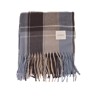 羊绒蓝色格子围巾女秋冬季2025新款女高级感羊毛围脖韩系大衣披肩