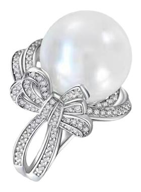 天然淡水珍珠丝带蝴蝶结戒指