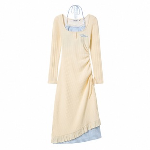 织物猪 海盐甜心 纯欲风针织长袖连衣裙女早春修身显瘦包臀短裙子