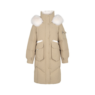 郁香菲狐狸毛领连帽羽绒服女中长款冬季通勤时尚保暖鸭绒加厚外套