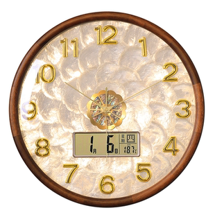 胡桃木贝壳挂钟轻奢高级感客厅挂墙钟表高端大气创意时钟2026新款