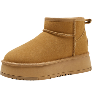 旅町记厚底雪地靴女2025年新款防水短筒内增高冬保暖加绒面包棉鞋