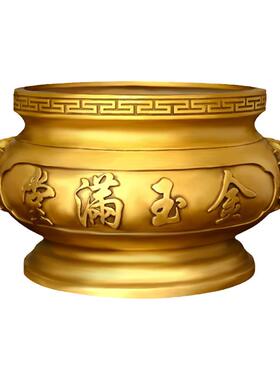 黄铜香炉双龙香炉摆件平底三足圆炉九龙寺庙祠堂家用财神香炉上香