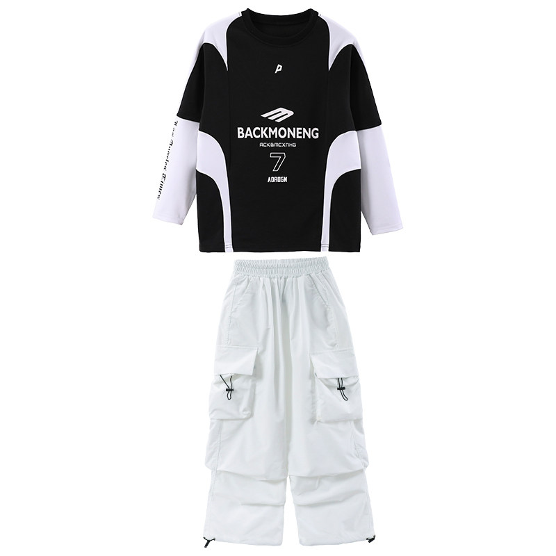 少儿街舞服装嘻哈hiphop演出服帅气工装裤潮服男女孩爵士舞练功服