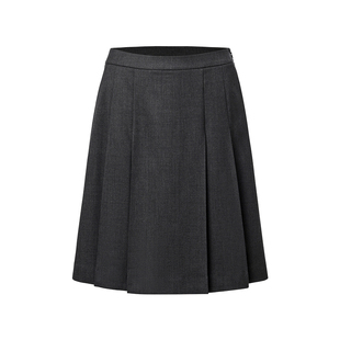 VGRASS25秋冬新款精纺羊毛混纺重工压褶a字半身裙肌理垂挺百褶裙