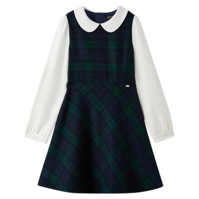 elandkids女童格子假两件连衣裙