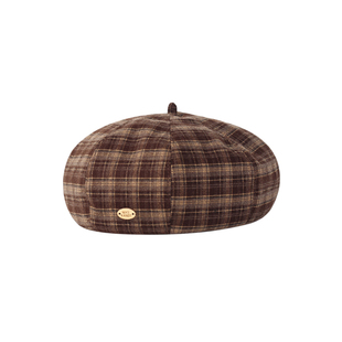 日系文艺复古格纹贝雷帽子女士百搭显脸小无檐八角帽南瓜帽画家帽