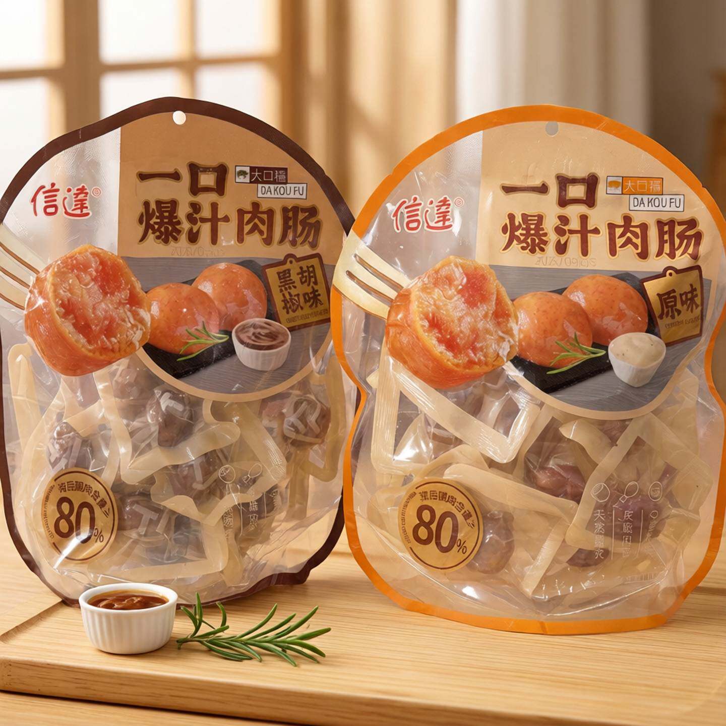 信达一口爆汁肉肠原味黑胡椒味地道肉肠270g即食儿童零食解馋零食