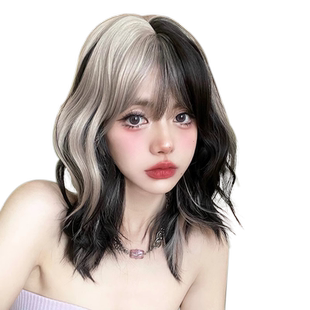 平角熊假发女中卷发时尚挑染水纹卷假发套日常Lolita可爱JK全头套