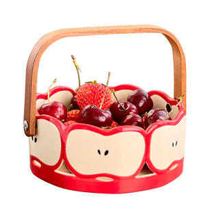 尊慕斯中古风陶瓷水果篮家用客厅茶几2026新款新年提手糖果瓜子盘