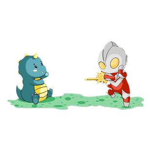 奥特曼打小怪兽儿童房装饰画男孩卧室房挂画床头背景墙面led灯画