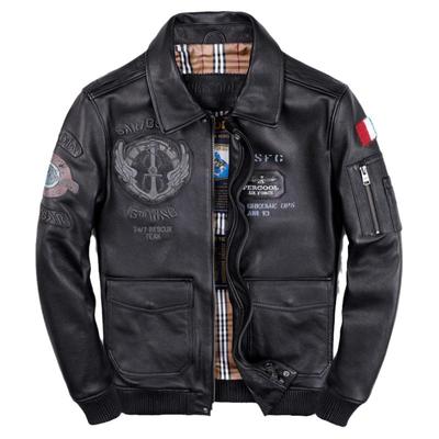 PERCOOL飞行服多标刺绣真皮夹克