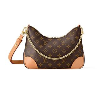 【自营】中古99新LV路易威登BOULOGNE手袋老花黄牛角包链条包棕色