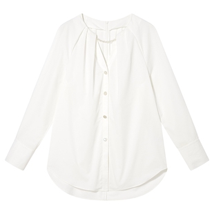 【醋酸系列】Goodland美地春季银链小V领衬衫法式上衣