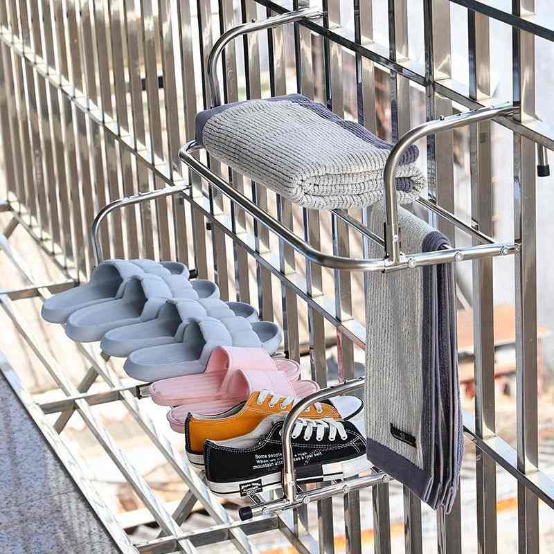 特厚伸缩不锈钢外墙晾衣架墙上高层置物架防盗网户外阳台晾衣