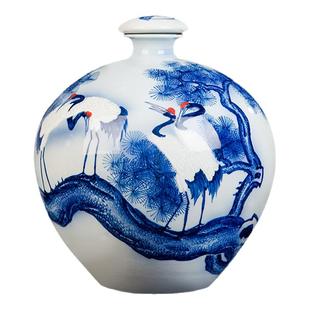 景德镇陶瓷酒瓶 手绘松鹤延年密封白酒坛子 5/10/15/30斤装白酒坛