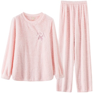 RoseTree珊瑚绒睡衣女款冬季法兰绒加厚毛绒套头家居服套装冬天