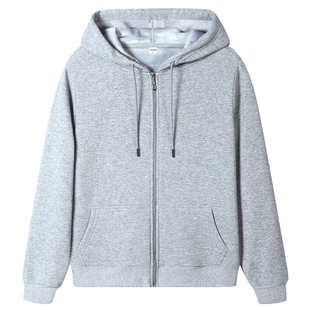 开衫连帽卫衣男女款秋冬加绒宽松纯色纯棉帽衫青少年学生拉链外套