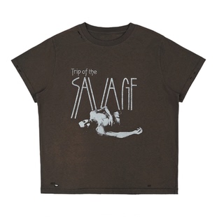 SOD Co. 做旧水洗T恤“Lying of Depp”深灰色仿旧破洞纯棉T恤