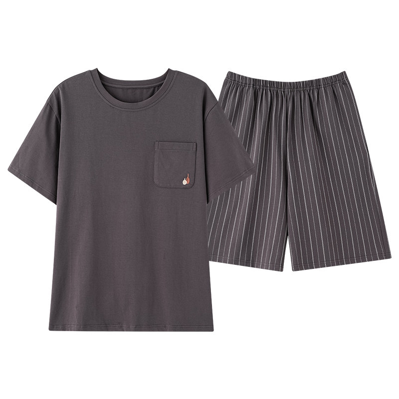 睡衣套装男士夏短袖家居服加大码