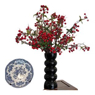2026新款红果带叶浆果发财果中国风花束摆件客厅玄关摆放绿植花卉