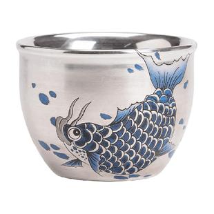 苏氏陶瓷鎏银主人杯银龙鱼包银缸杯品茗杯带礼盒功夫茶杯(140ml